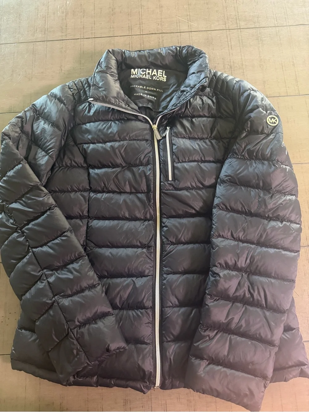 Michael Kors Shiny Black Quilted Down Jacket